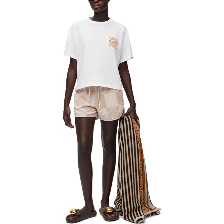 Lookbook (Women) LOEWE SS24  Logo Check Print Drawstring Shorts - Tosca Beige. S616Y27X62-2240