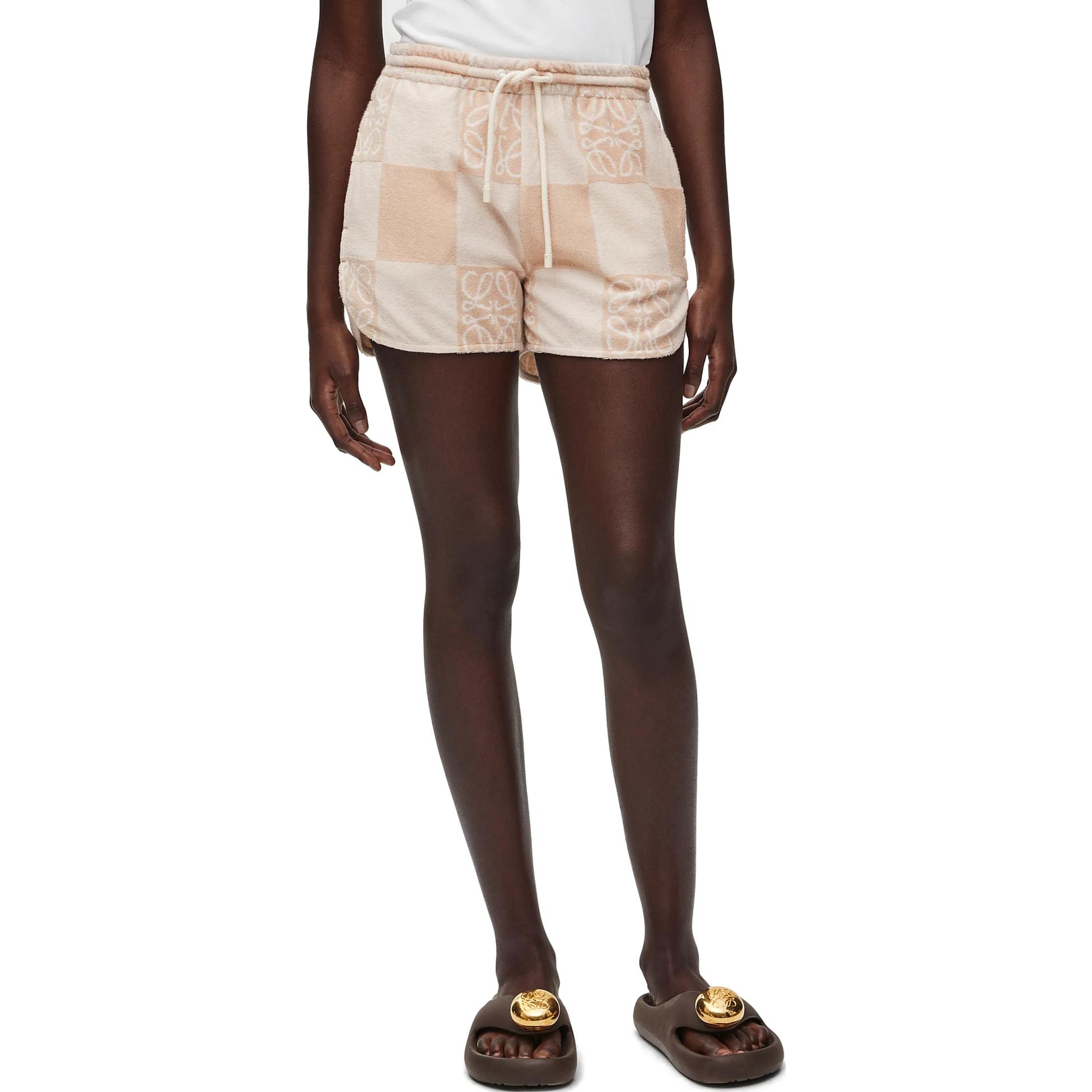 Purchase (Women) LOEWE SS24  Logo Check Print Drawstring Shorts - Tosca Beige. S616Y27X62-2240