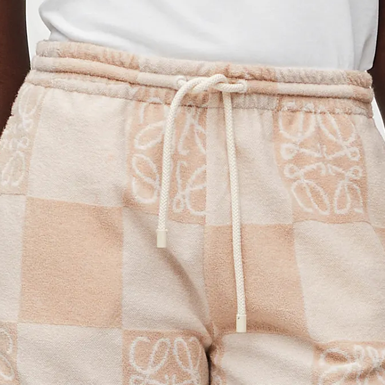 Sizing (Women) LOEWE SS24  Logo Check Print Drawstring Shorts - Tosca Beige. S616Y27X62-2240