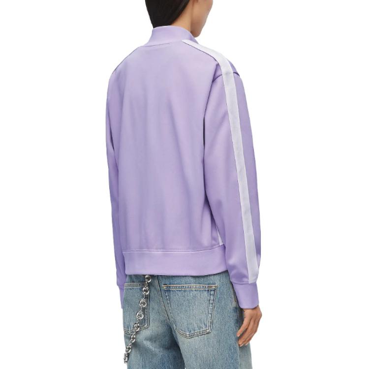 Shop (Women) LOEWE SS24  Logo Embroidered Zip-Up Jacket in Light Lilac Purple. S359Y52X02-5877