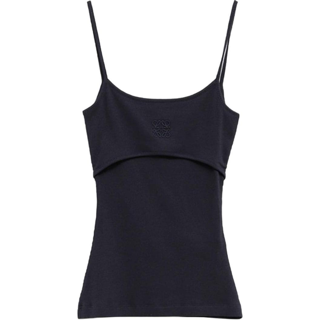 (Women) LOEWE SS24  Navy Blue Embroidered Logo Sleeveless Crewneck Top S359Y23X99-5240