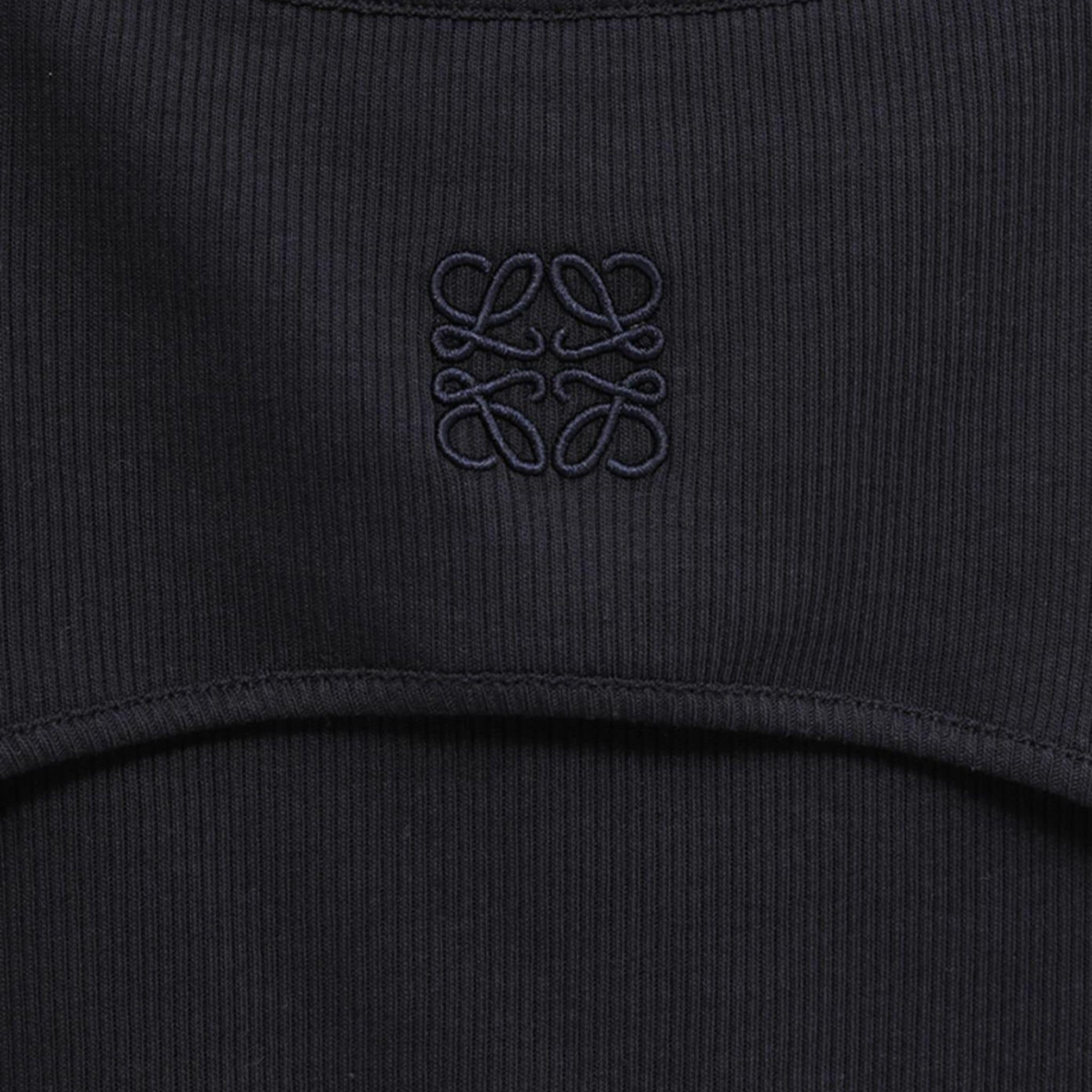 Shop (W) 로에베 SS24 네이비 블루 자수 로고 슬리브리스 크루넥 탑 S359Y23X99-5240