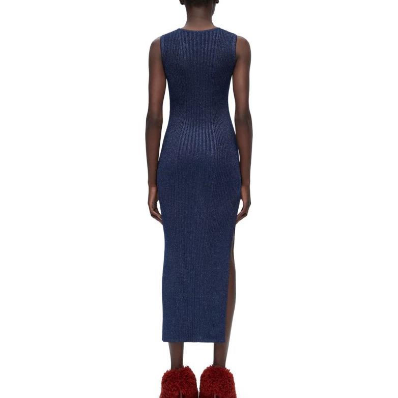 Shop (W) 罗意威SS24海军蓝无袖针织连衣裙，徽标刺绣及侧开叉设计。 S359Y15KA2-5120