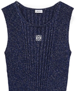 (W) 罗意威SS24海军蓝无袖针织连衣裙,徽标刺绣及侧开叉设计。 S359Y15KA2-5120 Purchase (W) 罗意威SS24海军蓝无袖针织连衣裙,徽标刺绣及侧开叉设计。 S359Y15KA2-5120