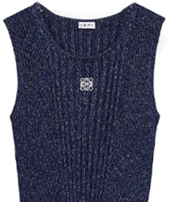 (Women) LOEWE SS24 Navy Sleeveless Knit Dress with Logo Embroidery and Side Slits. S359Y15KA2-5120 Purchase (Women) LOEWE SS24 Navy Sleeveless Knit Dress with Logo Embroidery and Side Slits. S359Y15KA2-5120