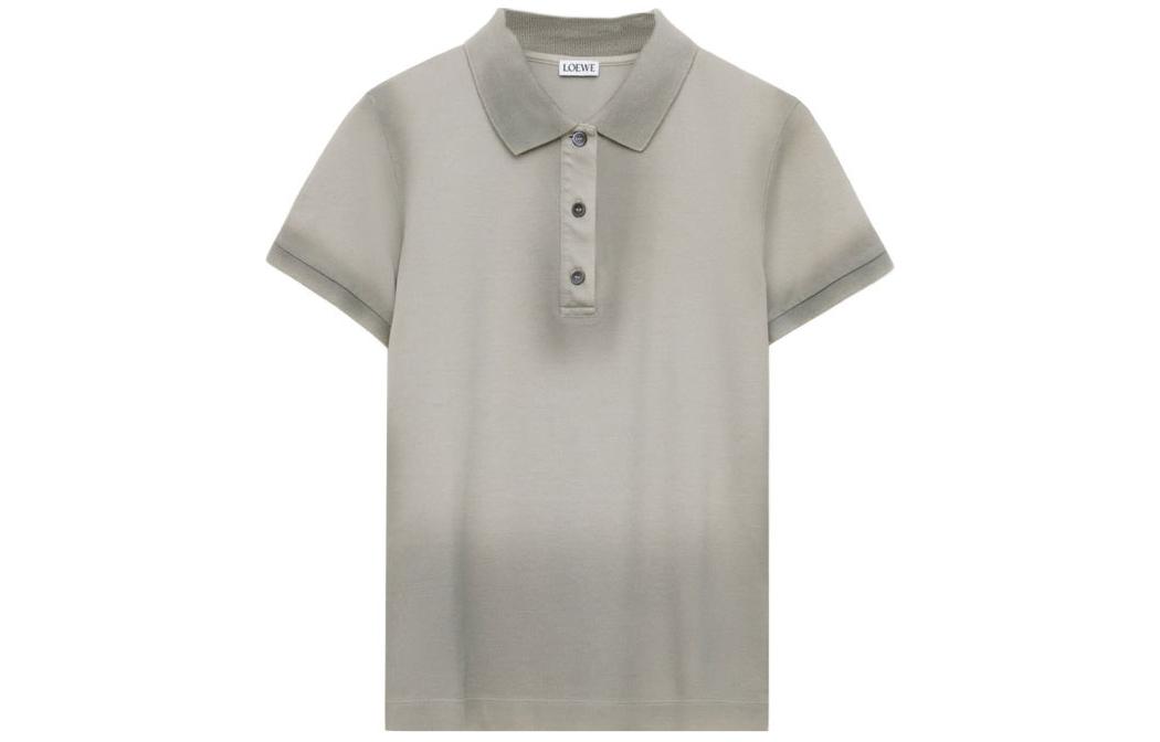 (Women) LOEWE SS24  Solid Button-Up Short-Sleeve Polo Shirt Cool Gray. S540Y23X36-5942