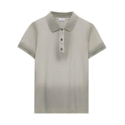 (Women) LOEWE SS24 Solid Button-Up Short-Sleeve Polo Shirt Cool Gray. S540Y23X36-5942
