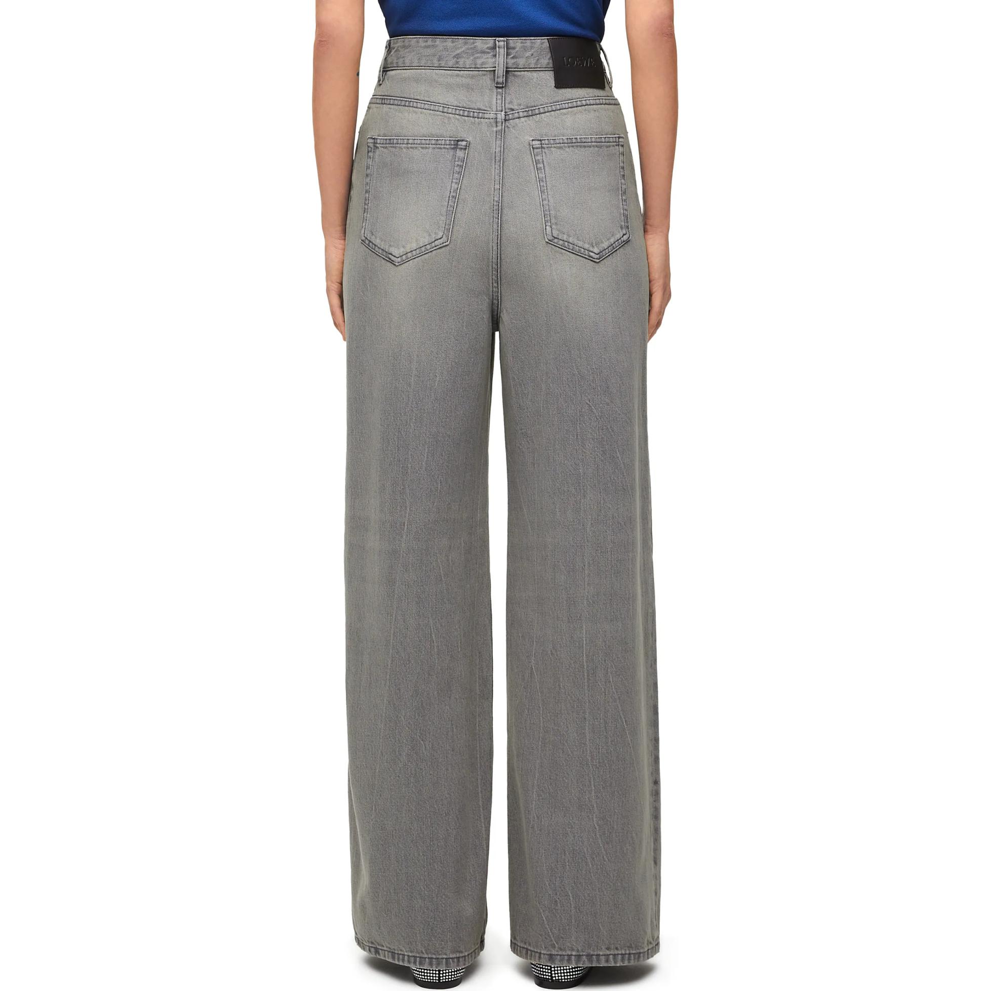 Shop (W) ロエベ SS24 ウォッシュド ハイウエスト ルーズ ボタン ジーンズ グレー S540Y11X75-1440