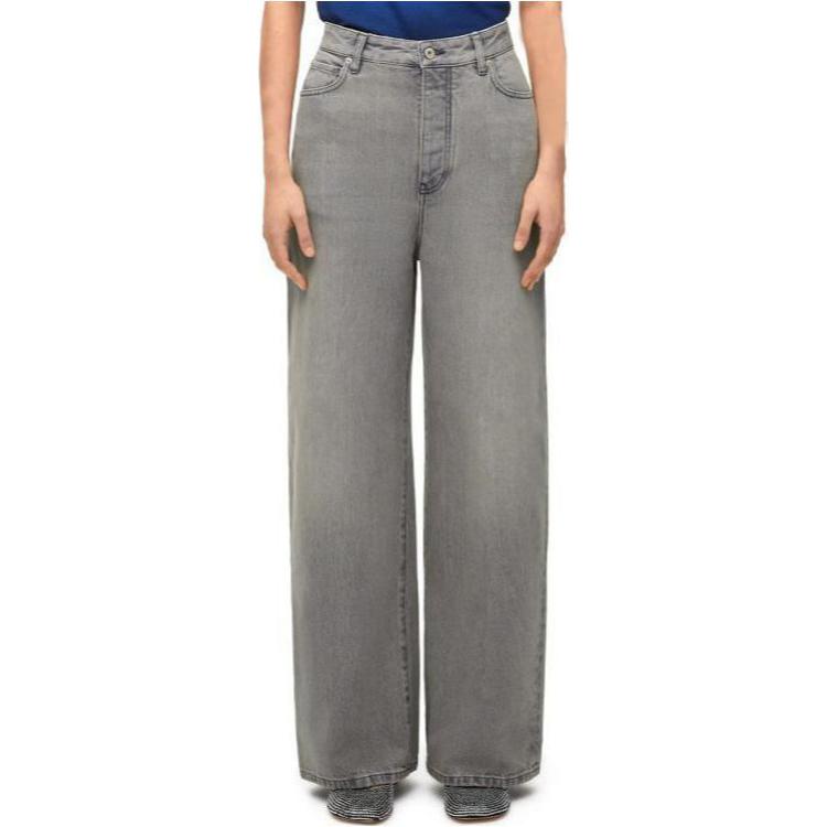 Purchase (W) ロエベ SS24 ウォッシュド ハイウエスト ルーズ ボタン ジーンズ グレー S540Y11X75-1440