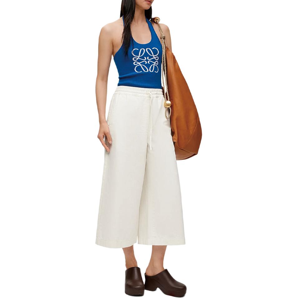Purchase (Women) LOEWE SS24  White Cropped Relaxed Pants with Embroidery Details. S616Y11X37-2100