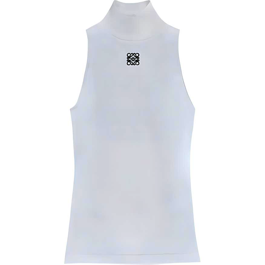 (Women) LOEWE SS24  White High-Neck Slim Fit Tank Top with Logo Embroidery S359Y23X81-2100