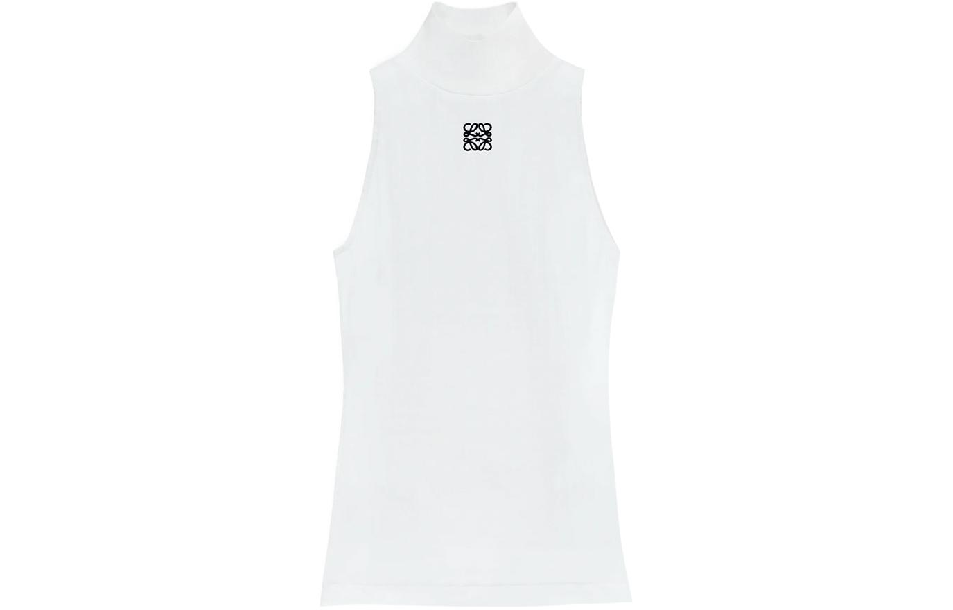 Order (W) LOEWE SS24 Camiseta sin mangas slim fit blanca con logo bordado cuello alto. S359Y23X81-2100