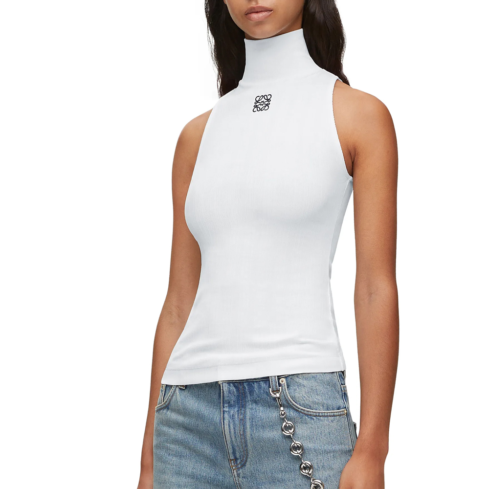 Purchase (W) LOEWE SS24 Camiseta sin mangas slim fit blanca con logo bordado cuello alto. S359Y23X81-2100