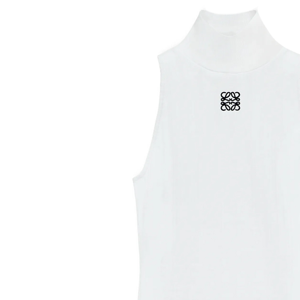 Sizing (W) LOEWE SS24 Camiseta sin mangas slim fit blanca con logo bordado cuello alto. S359Y23X81-2100