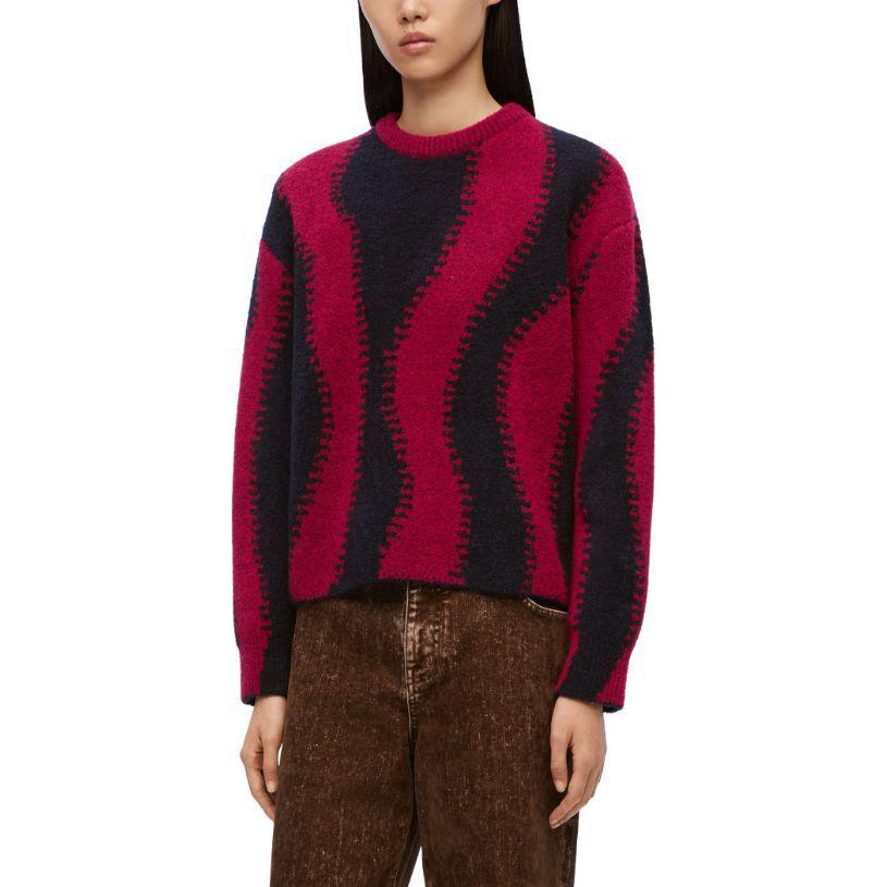 Lookbook (W) LOEWE SS24 Jacquard Knit Crewneck Oversized Sweater Merah S359Y14KEL-5114