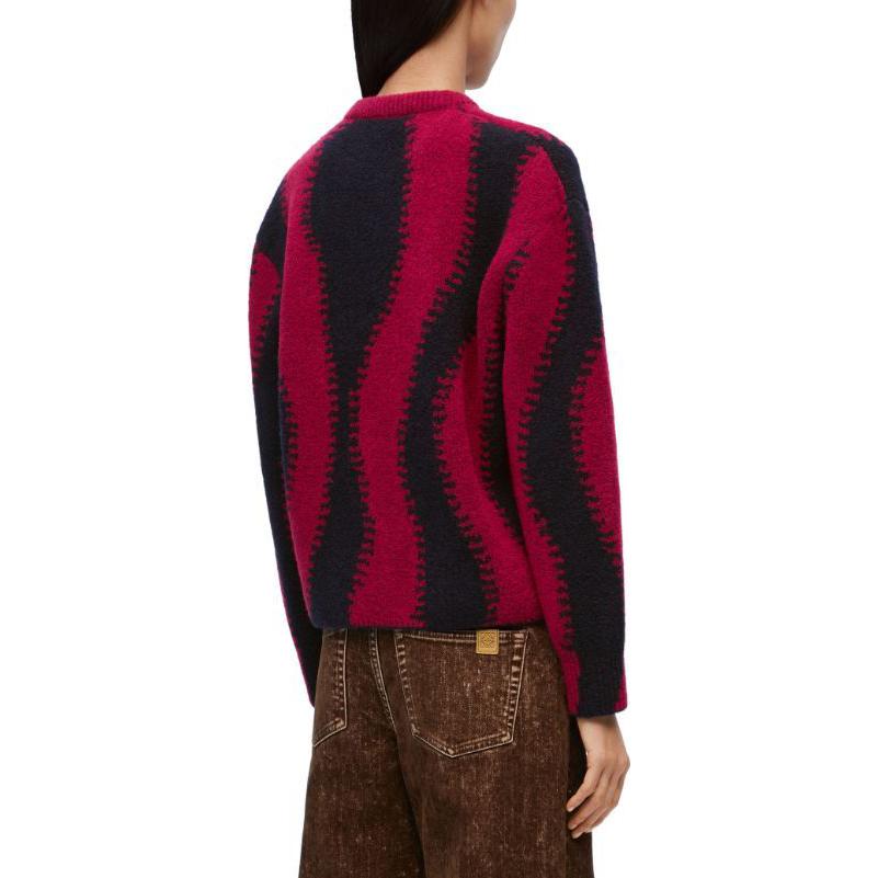Shop (W) LOEWE SS24 Jacquard Knit Crewneck Oversized Sweater Merah S359Y14KEL-5114