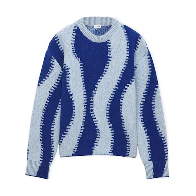 (Women) LOEWE SS24 Pattern Jacquard Knit Oversized Sweater Light Blue. S359Y14KEL-5166