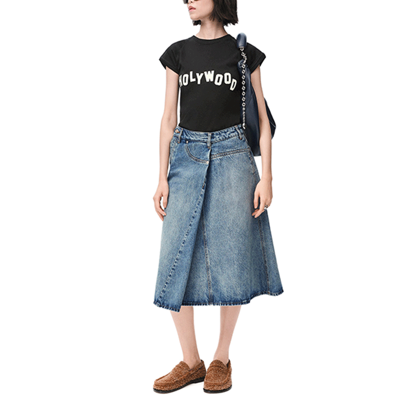 Lookbook (W) ロエベ SS25 アシンメトリーデニムマキシスカート ブルー S359Y1EX20-6395