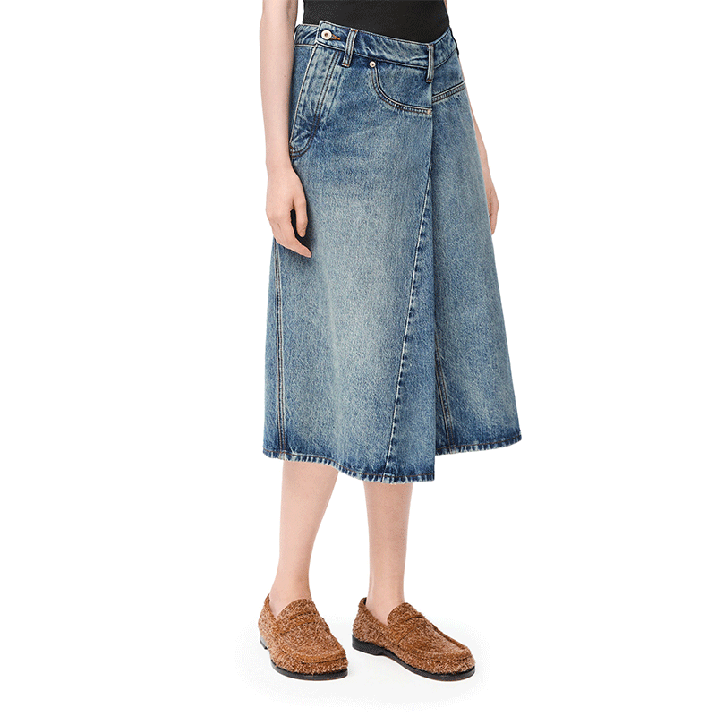 Shop (W) ロエベ SS25 アシンメトリーデニムマキシスカート ブルー S359Y1EX20-6395
