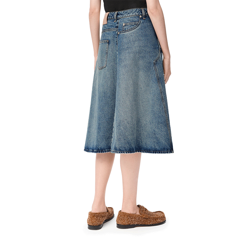 Purchase (W) ロエベ SS25 アシンメトリーデニムマキシスカート ブルー S359Y1EX20-6395
