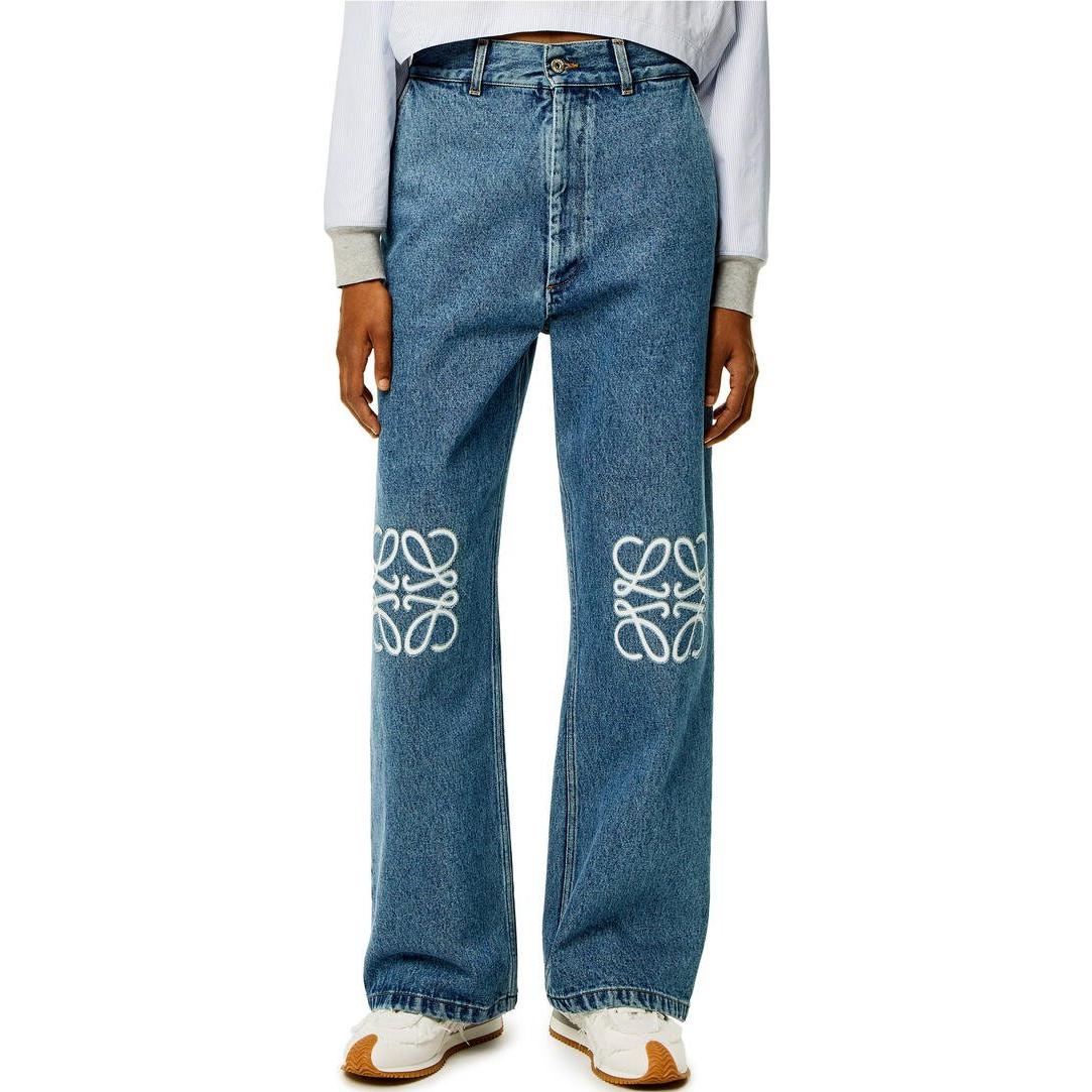 Shop (W) ロエベ SS25 ロゴ デニム コットン ルーズフィット ジーンズ - ブルー. S359Y11X43-5320