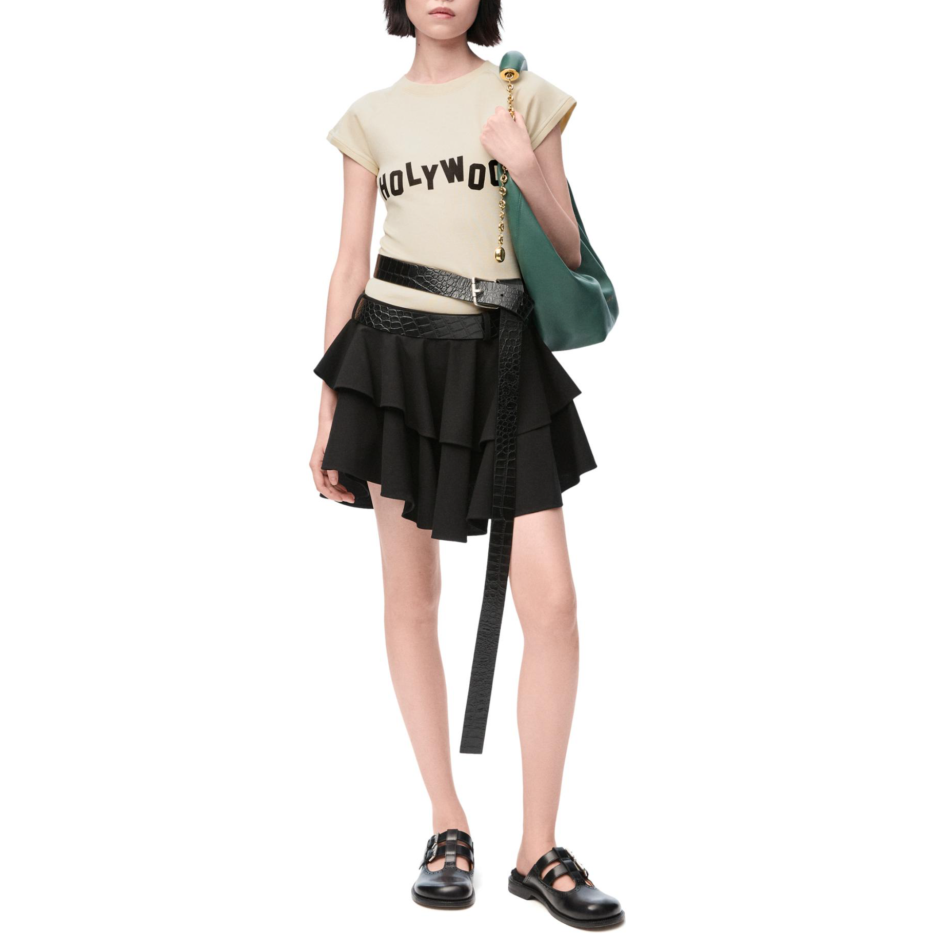 Lookbook (W) LOEWE SS25 Kaos Pendek Logo Print Crewneck Off-White S359Y22X73-2110