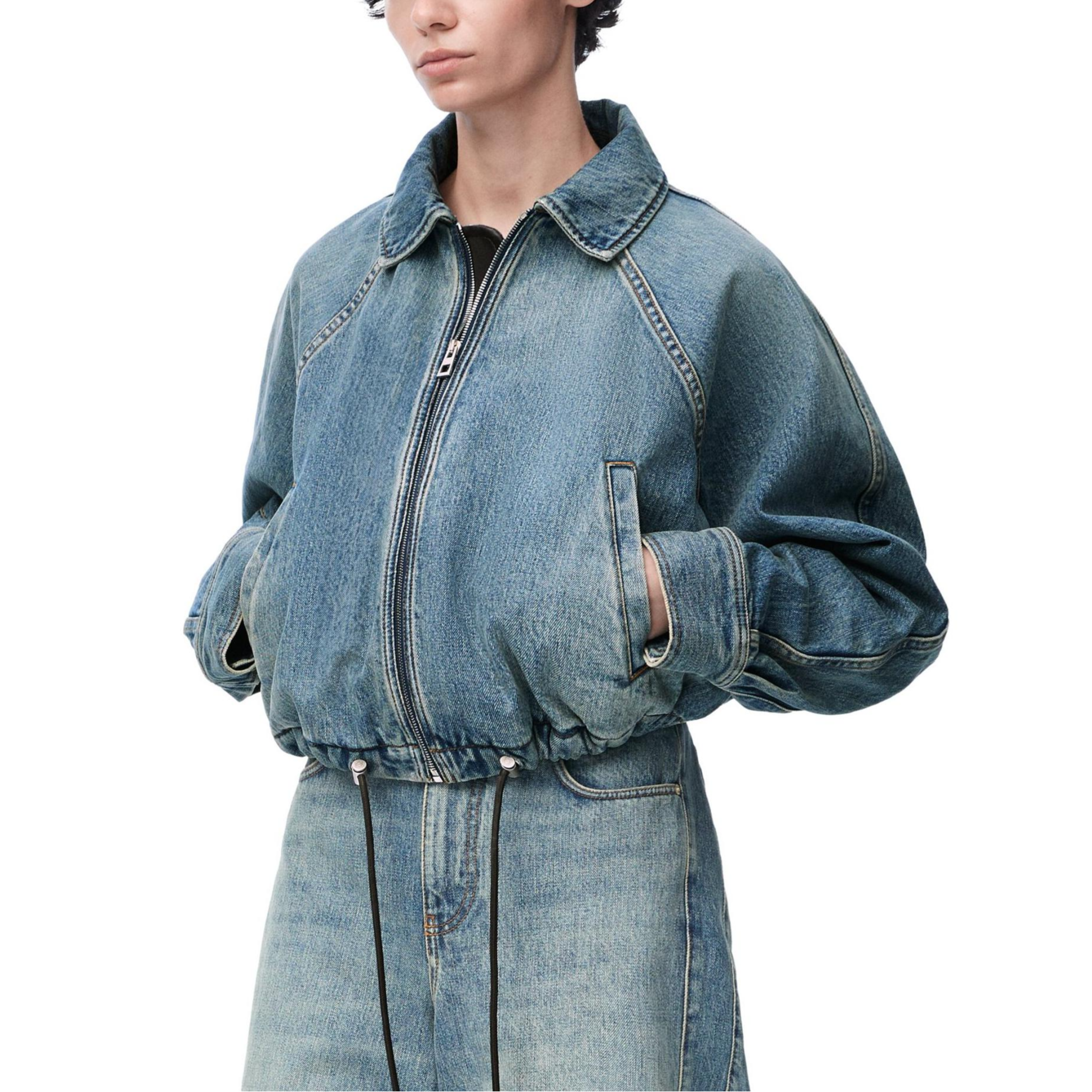 Purchase (W) 로에베 SS25 솔리드 포켓 지퍼 자켓 블루 색상 S359Y50X82-6395