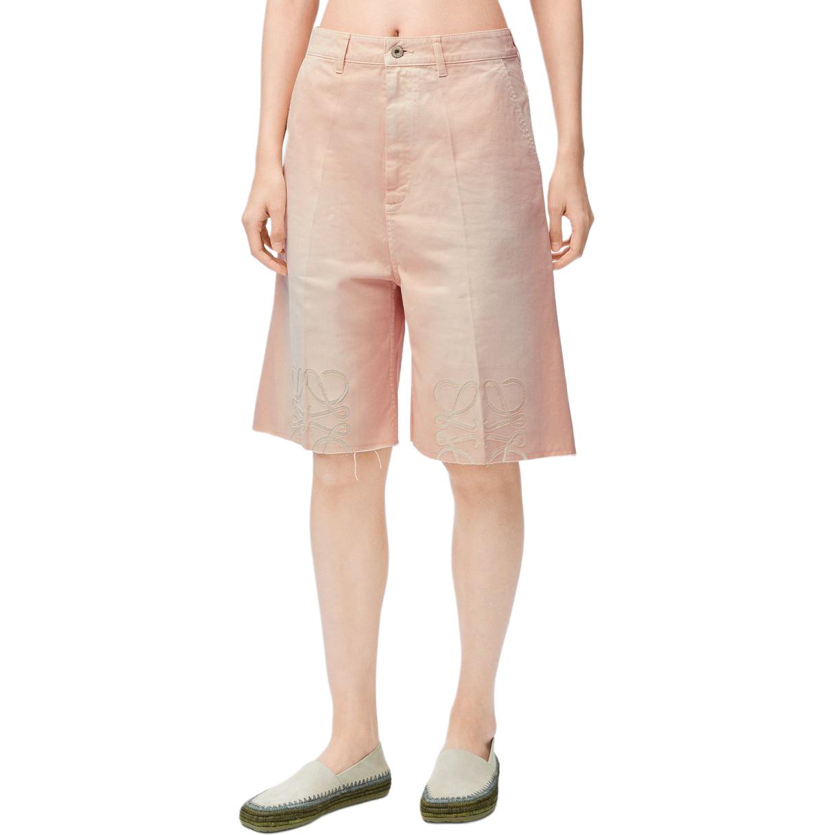 Purchase (W) 로에베 SS25 워시드 핑크 로우라이즈 버튼 트윌 캐주얼 반바지 여성. S616Y1GX05-7200