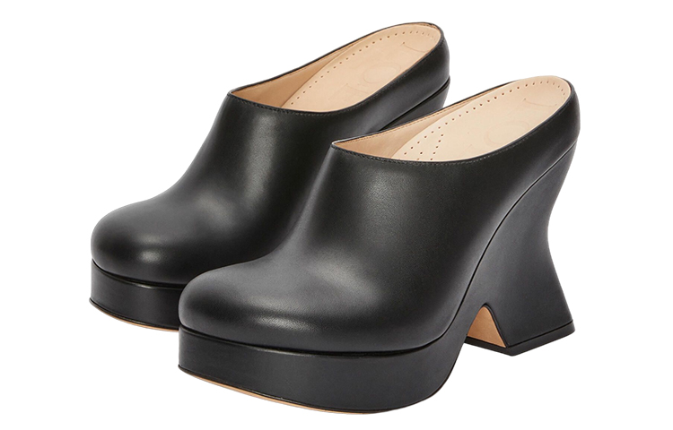 Order (W) Sandal Tumit Tinggi LOEWE 'Kulit Anak Lembu Hitam' L814V29X01-1100