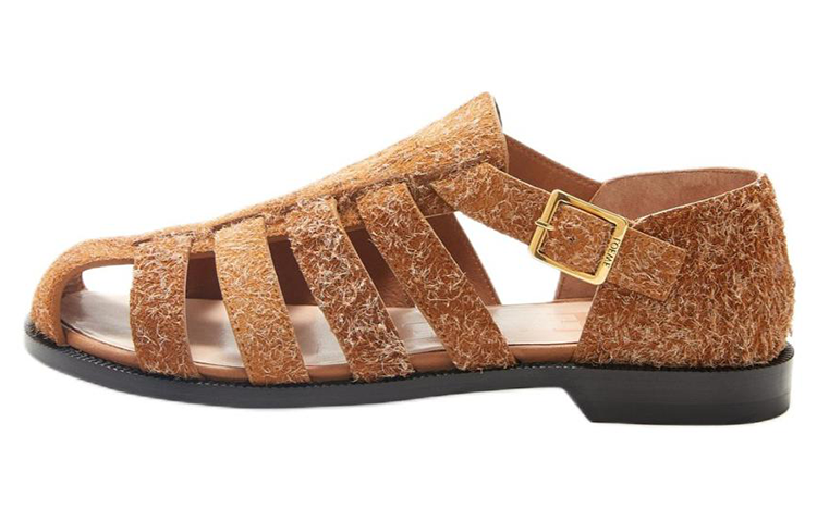 (Women) LOEWE Suede Round Toe Buckle 'Roman Sandal - Brown' L814465X91-2530