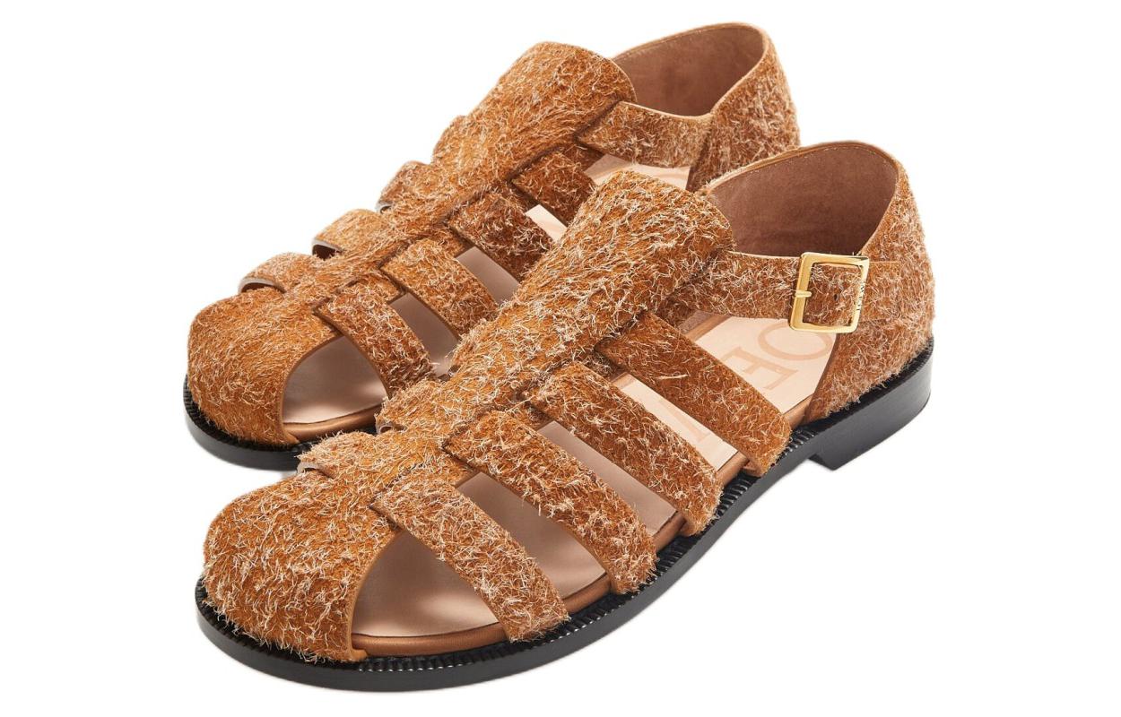 Lookbook (Women) LOEWE Suede Round Toe Buckle 'Roman Sandal - Brown' L814465X91-2530