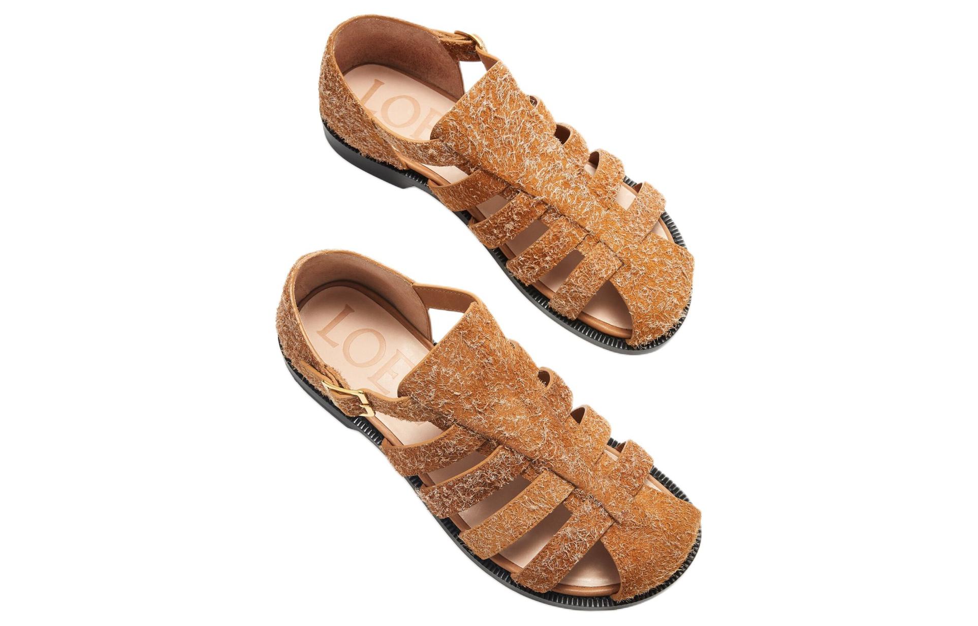Shop (Women) LOEWE Suede Round Toe Buckle 'Roman Sandal - Brown' L814465X91-2530