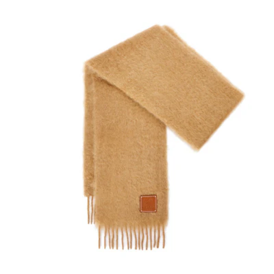 (Women) LOEWE Tassel Logo Scarf Camel Wool Mohair Fashion Accessory. F655254X01-3150