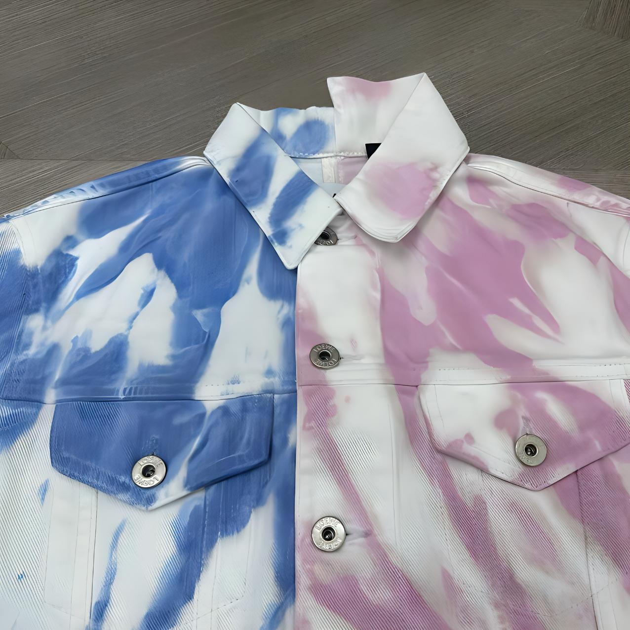 Details for (W) 로에베 타이다이 컬러블록 여성용 멀티컬러 데님 자켓. S616330X05