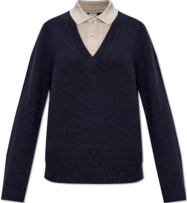 (W) LOEWE 错视效果海军蓝羊毛真丝V领女款长袖毛衣。 S540Y14KEQ-4936 Buy (W) LOEWE 错视效果海军蓝羊毛真丝V领女款长袖毛衣。 S540Y14KEQ-4936