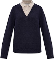 (W) LOEWE 错视效果海军蓝羊毛真丝V领女款长袖毛衣。 S540Y14KEQ-4936 Order (W) LOEWE 错视效果海军蓝羊毛真丝V领女款长袖毛衣。 S540Y14KEQ-4936