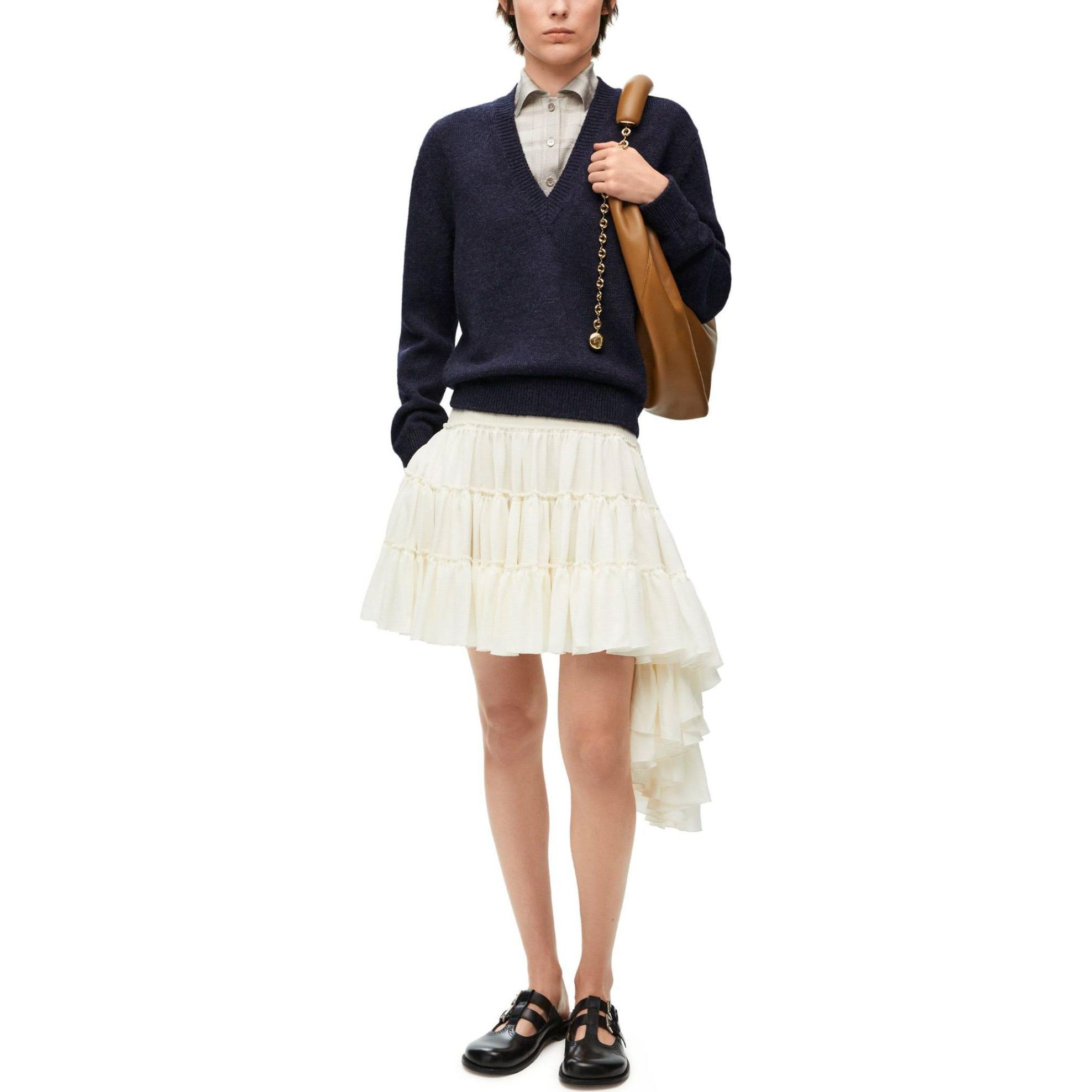 Lookbook (W) LOEWE 错视效果海军蓝羊毛真丝V领女款长袖毛衣。 S540Y14KEQ-4936