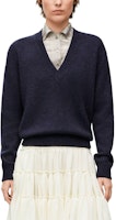 (W) LOEWE 错视效果海军蓝羊毛真丝V领女款长袖毛衣。 S540Y14KEQ-4936 Shop (W) LOEWE 错视效果海军蓝羊毛真丝V领女款长袖毛衣。 S540Y14KEQ-4936