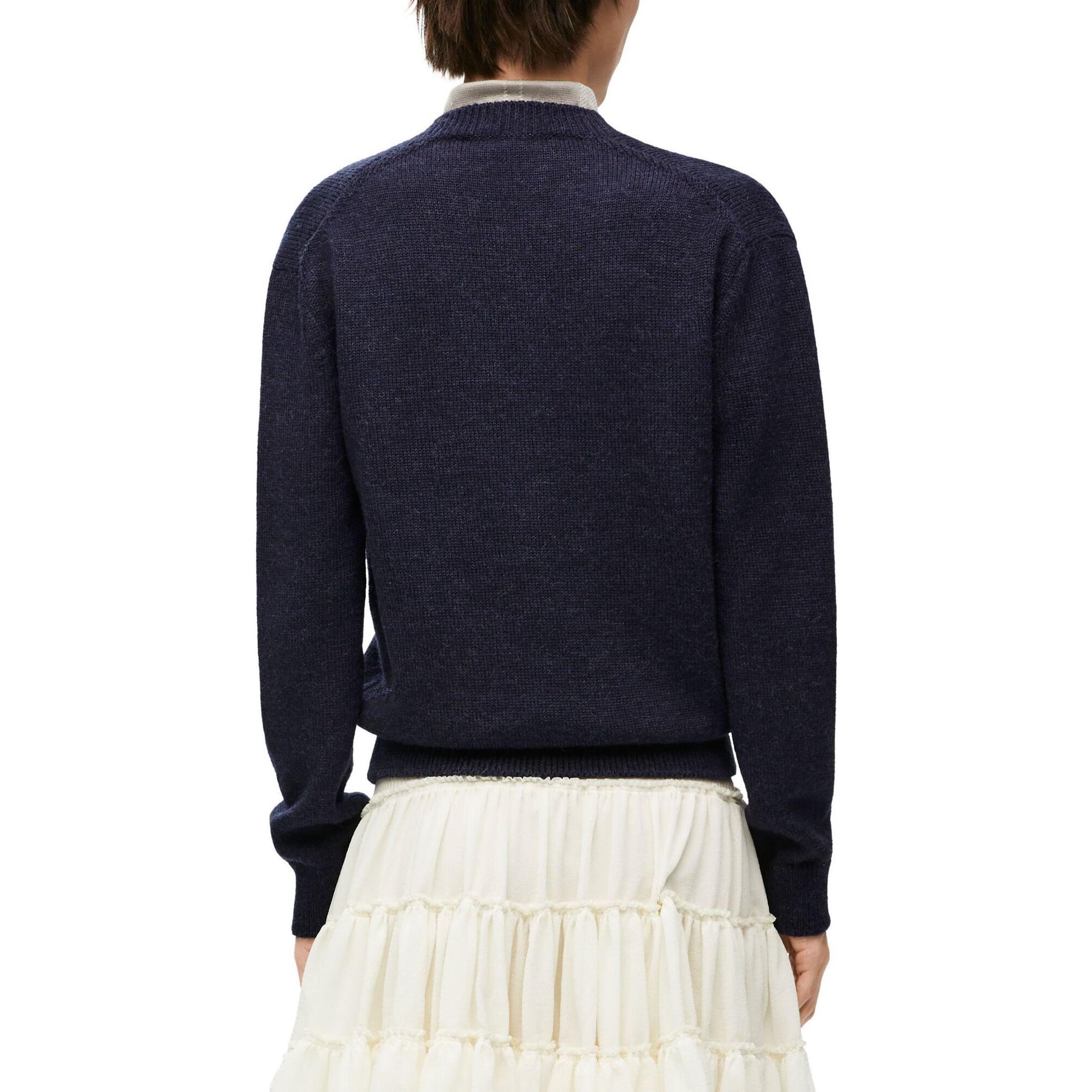 Purchase (W) LOEWE 错视效果海军蓝羊毛真丝V领女款长袖毛衣。 S540Y14KEQ-4936