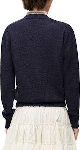 (W) LOEWE Trompe L''oeil Baju Biru Navy Wool Silk V-Neck Wanita Lengan Panjang. S540Y14KEQ-4936 Purchase (W) LOEWE Trompe L''oeil Baju Biru Navy Wool Silk V-Neck Wanita Lengan Panjang. S540Y14KEQ-4936