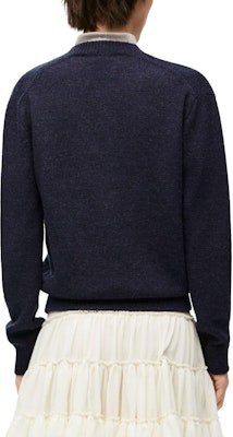 (W) LOEWE 错视效果海军蓝羊毛真丝V领女款长袖毛衣。 S540Y14KEQ-4936 Purchase (W) LOEWE 错视效果海军蓝羊毛真丝V领女款长袖毛衣。 S540Y14KEQ-4936