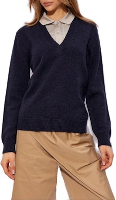 (W) LOEWE 错视效果海军蓝羊毛真丝V领女款长袖毛衣。 S540Y14KEQ-4936 Details for (W) LOEWE 错视效果海军蓝羊毛真丝V领女款长袖毛衣。 S540Y14KEQ-4936