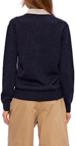 (W) LOEWE Trompe L''oeil Baju Biru Navy Wool Silk V-Neck Wanita Lengan Panjang. S540Y14KEQ-4936 Sizing (W) LOEWE Trompe L''oeil Baju Biru Navy Wool Silk V-Neck Wanita Lengan Panjang. S540Y14KEQ-4936