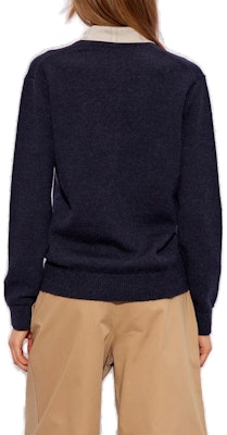 (W) LOEWE 错视效果海军蓝羊毛真丝V领女款长袖毛衣。 S540Y14KEQ-4936 Sizing (W) LOEWE 错视效果海军蓝羊毛真丝V领女款长袖毛衣。 S540Y14KEQ-4936