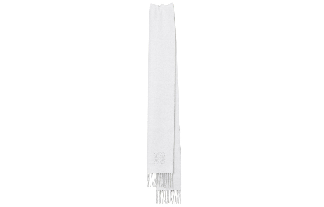 Shop (Women) LOEWE Two-Tone Tassel Knit Scarf  White/Light Grey F810250X01-2013