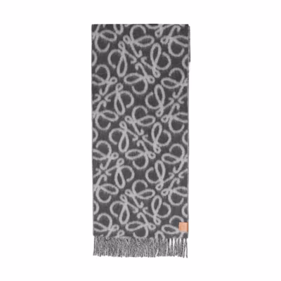 (Women) LOEWE Wool Knit Scarf with Logo - Grey LOE25Q65BCKZZZZZ00