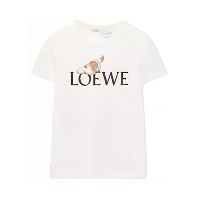 (Women) LOEWE Howl's Moving Castle SS23 Logo Print White T-Shirt. SB44Y22X12-2100