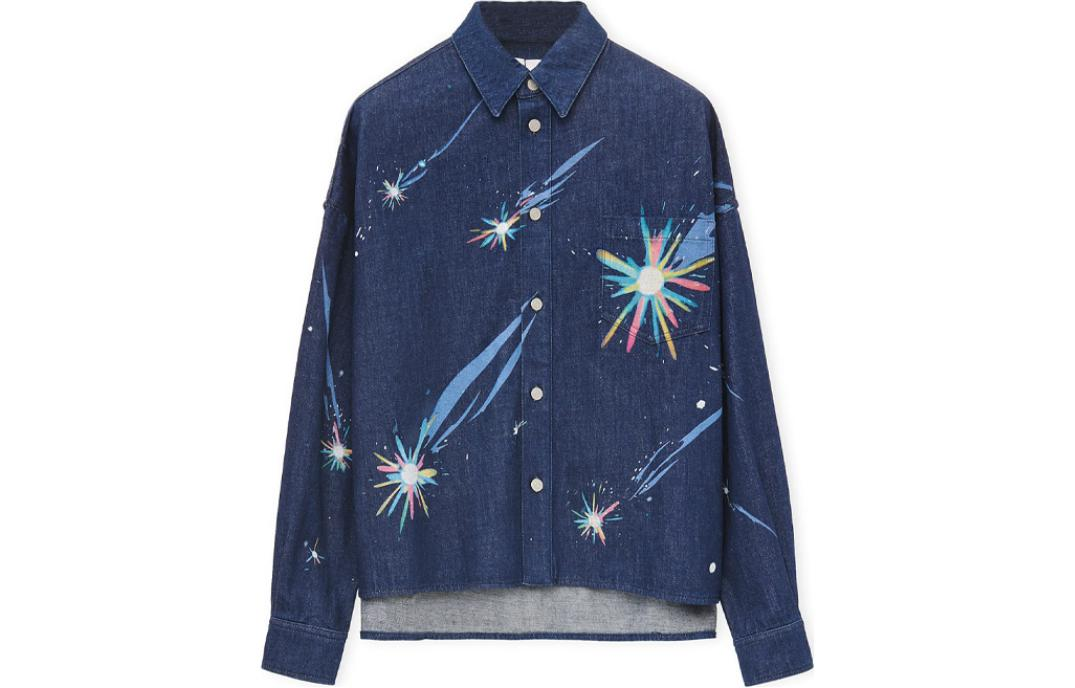 (Women) LOEWE x Howl's Moving Castle SS23  Navy Blue Meteor Print Denim Shirt. SB44Y50X01-5110