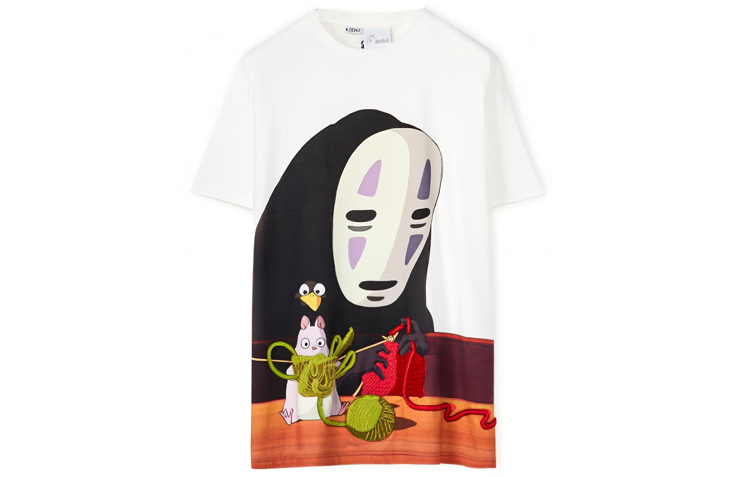 (Women) LOEWE Spirited Away No-Face Cartoon Print Cotton T-Shirt White SS22  Gift. S928Y22J06-9990