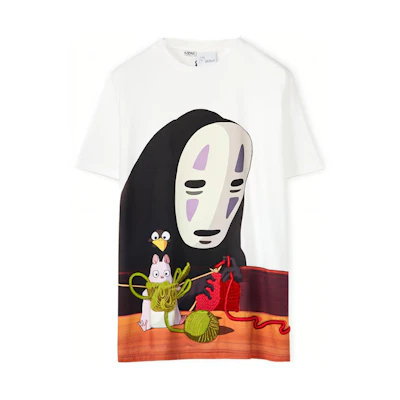(Women) LOEWE Spirited Away No-Face Cartoon Print Cotton T-Shirt White SS22 Gift. S928Y22J06-9990